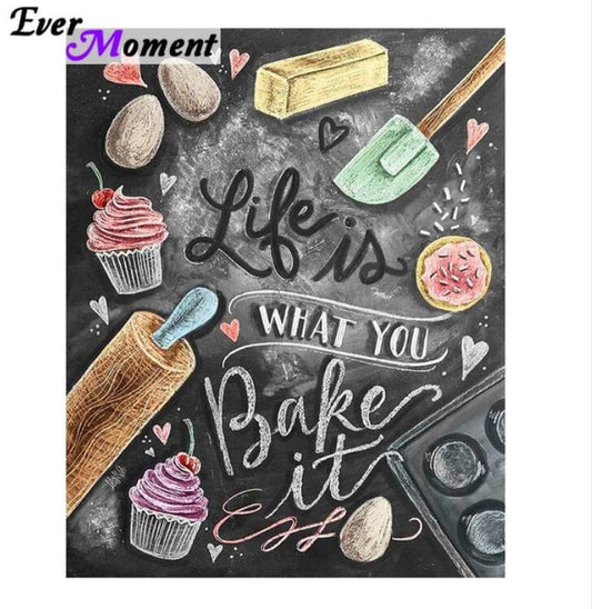 Life is What You Bake It Diamond Painting DIY Hobby Food Diamond Embroidery Picture Decoration for Restaurant Dining Room